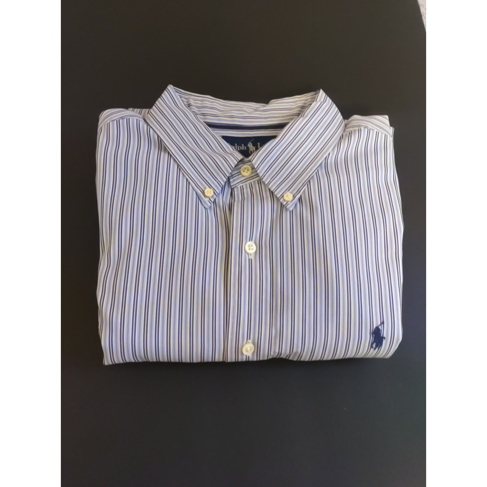 Ralph Lauren Men Classic Fit Blue Stripe Collared‎ Long sleeve Shirt Size XL